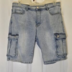 Stone Washed Denim Cargo Shorts